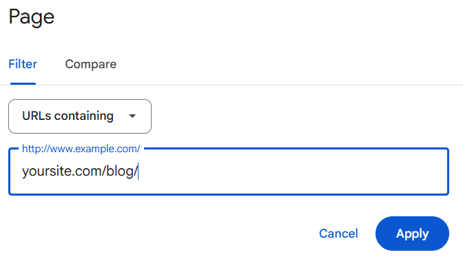 url filter in google search console